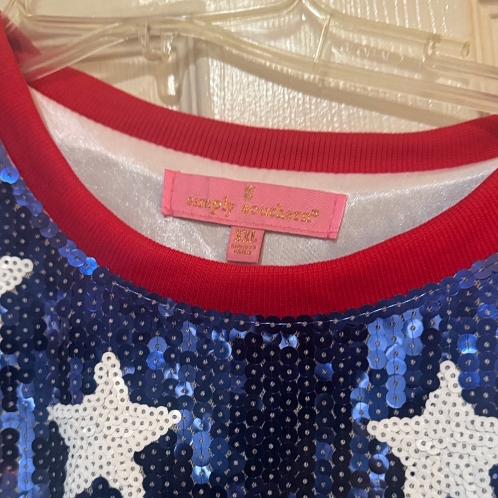 Simply Southern Blue and White Sequin Star Shirt